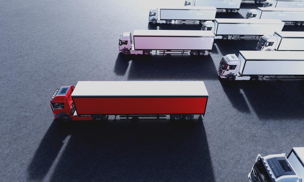 fleet of new heavy trucks with one selected transportation 1.jpg